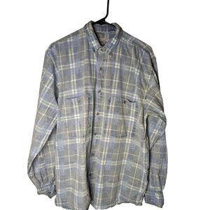 Santana‎ Collection Mens Shirt Medium Long sleeve button Up Blue Gray Plaid VTG